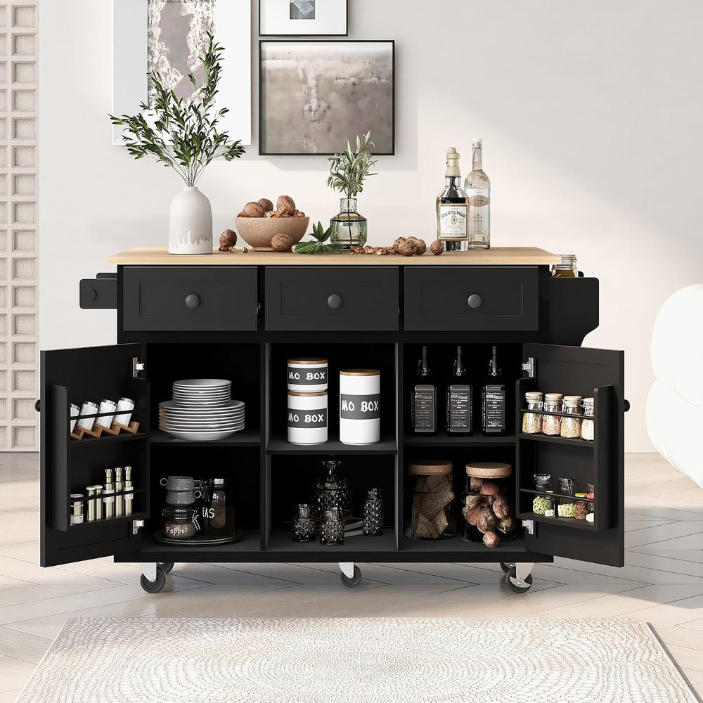 Merax Rolling Mobile Kitchen Island Cart Breakfast Bar with Wood Top, Door In...