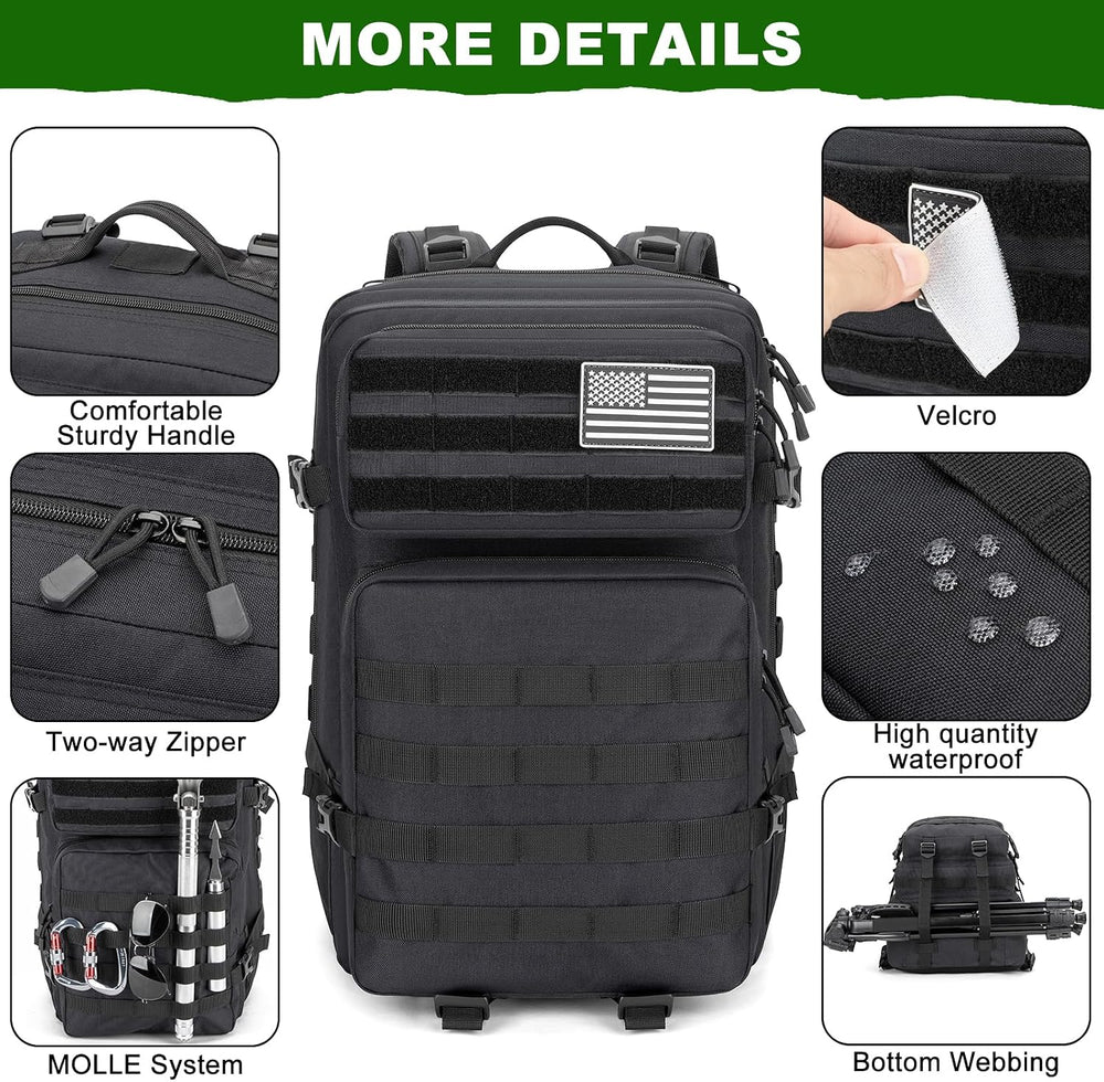 45L Large Tactical Backpack Military MOLLE 3 Day Bug Out Bag