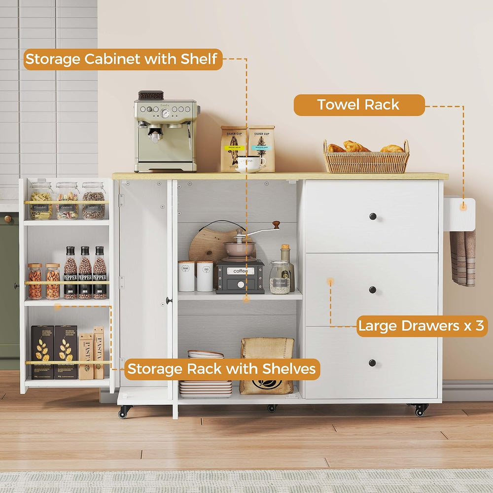IRONCK Rolling Kitchen Island with Storage & Drop Leaf, 47.2" Kitche...