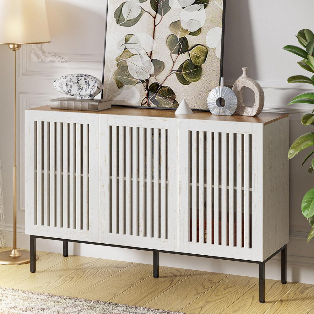 BVIUNTWO 47" Farmhouse Buffet Cabinet with Metal Base, Adjustable Shelve...
