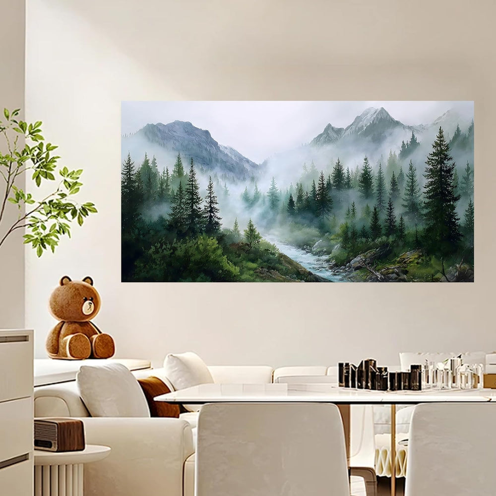 Trogonup Large Misty Forest Wall Art for Living Room Green Mountain Landscape...