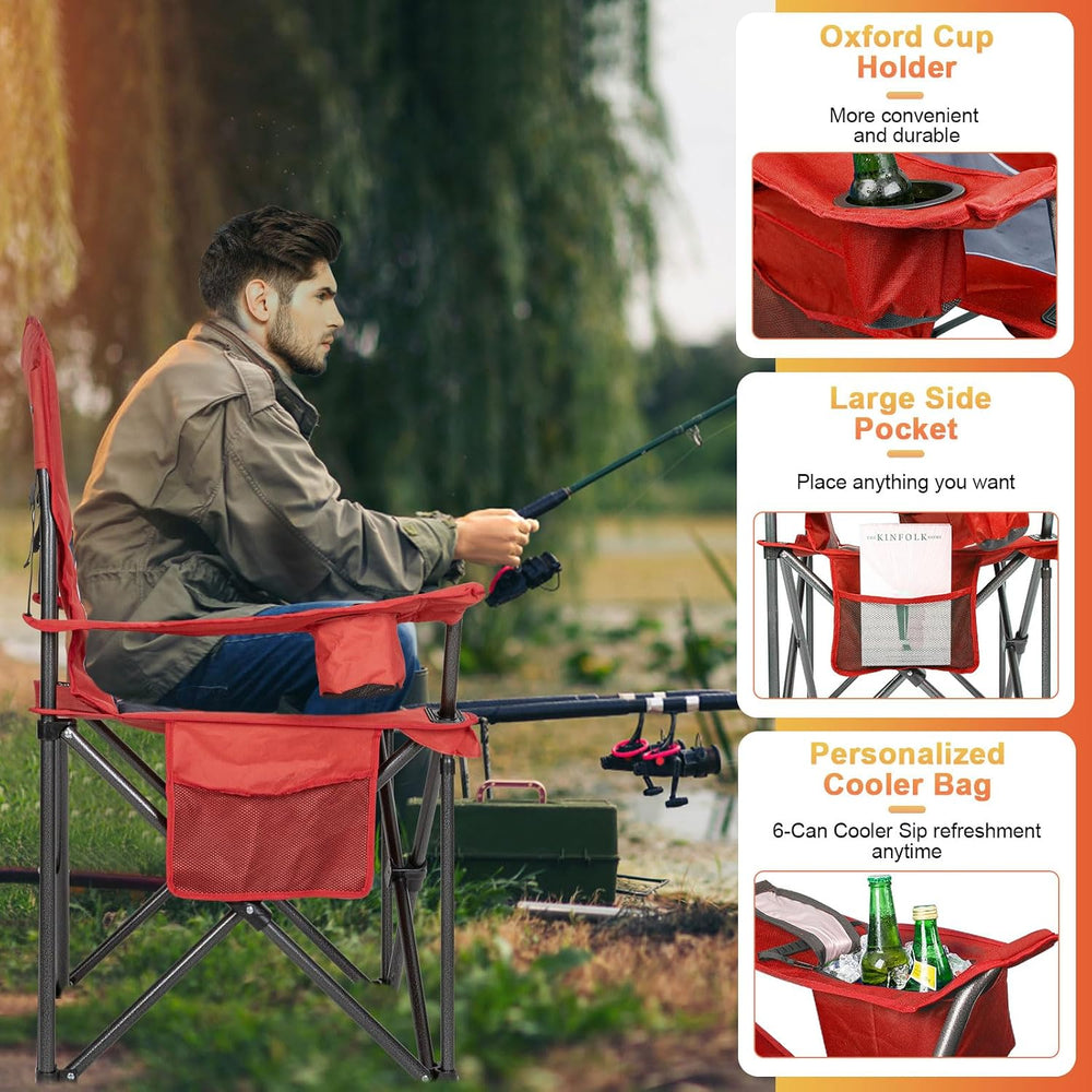 Romswi Oversized Camping Chairs,Heavy Duty Support 500 LBS,Padded Back & ...