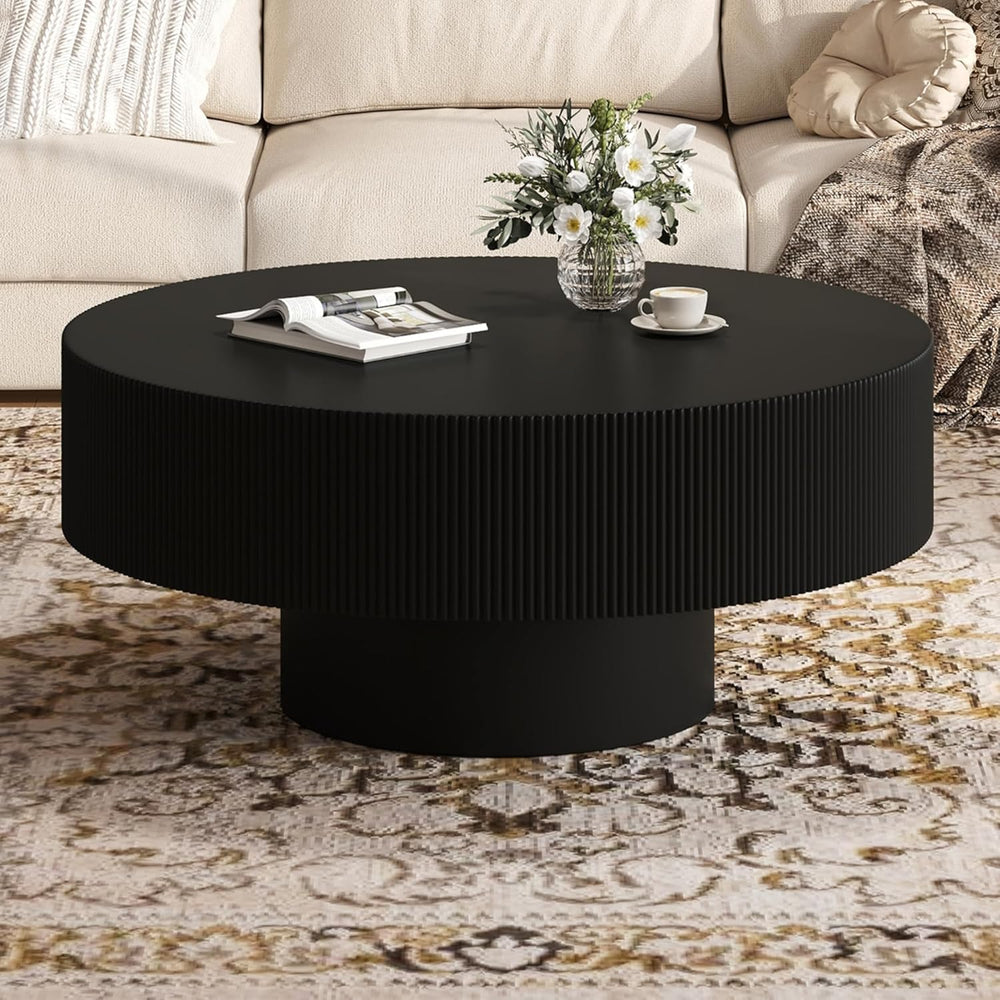 Merax Modern 35.4 Inch Round Large Coffee Table with Sturdy Base, Wood Circle...