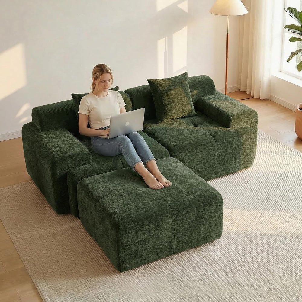 Modular Loveseat Couch with Ottoman, 60" Deep Seat Boneless Sofa