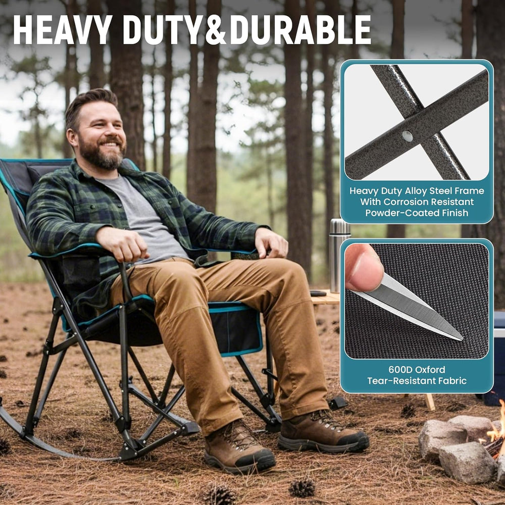 FUNDANGO Rocking Camping Chair for Adults, 400Lbs Folding Camp Chairs