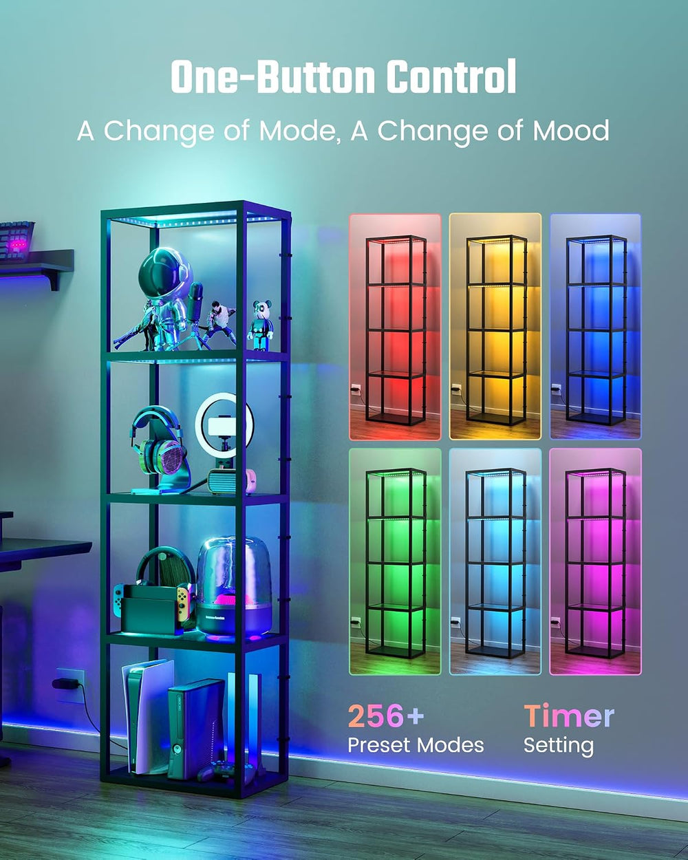SUPERDANNY Display Cabinet with RGB Light, Remote/App Control, Dimmable LED