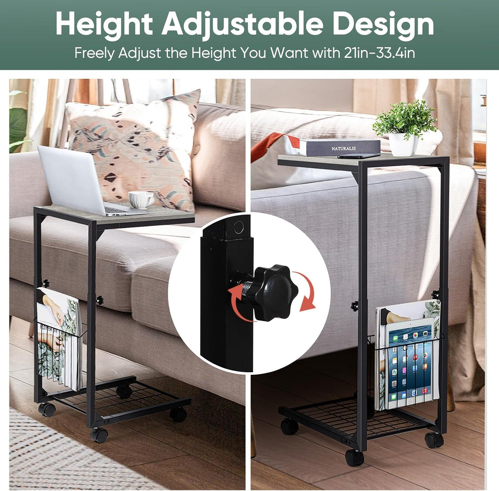 C Shaped End Table with Wheels