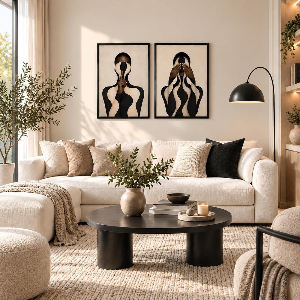 Tsfhrert Abstract Black Women Wall Art Framed 2 Piece Set for Bedroom Decor