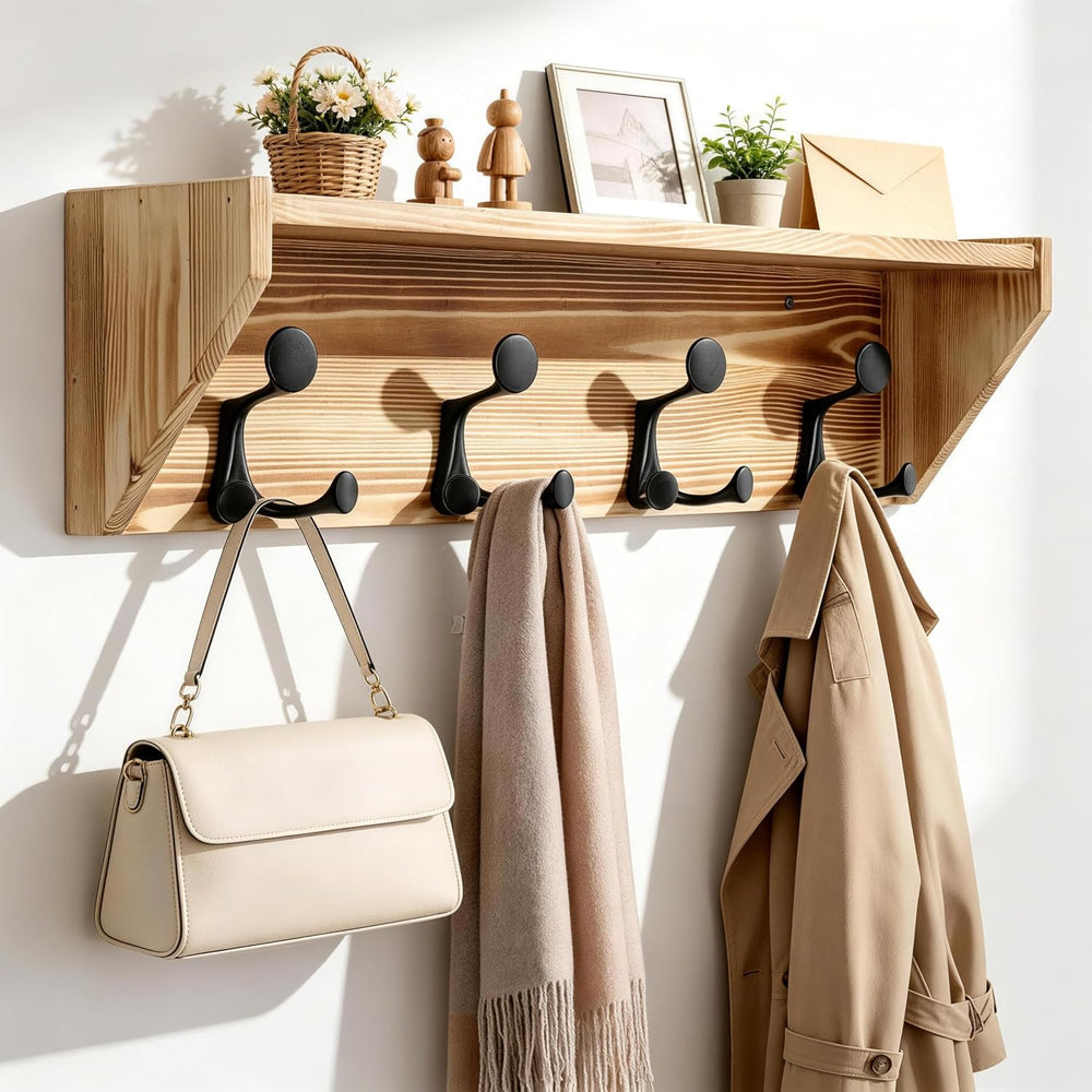 SKOLOO Wall Shelf with Hooks, 24-Inch Coat Rack Wall Mount with Shelf Organiz...