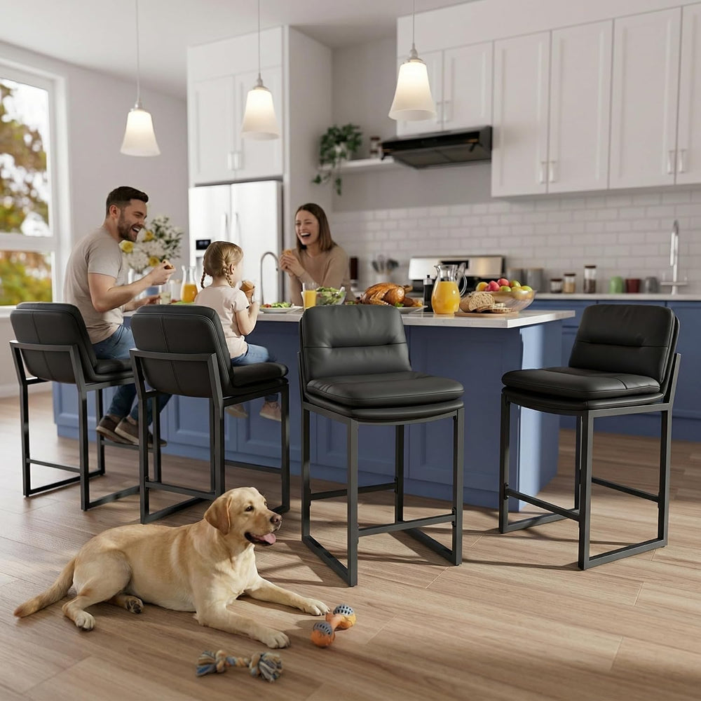 24" Black Counter Height Bar Stools Set of 4, Double-Layer Seat