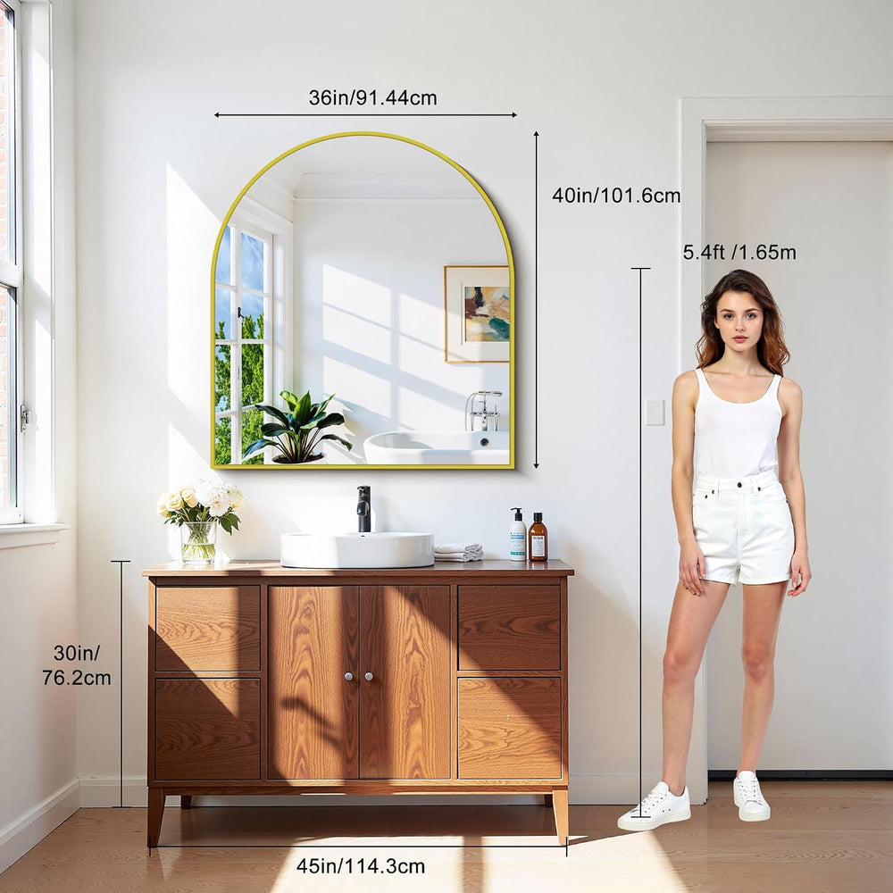 CIRCUMI Arched Wall Mirror, 36"x40" Gold Arched Mirror for Bathroom
