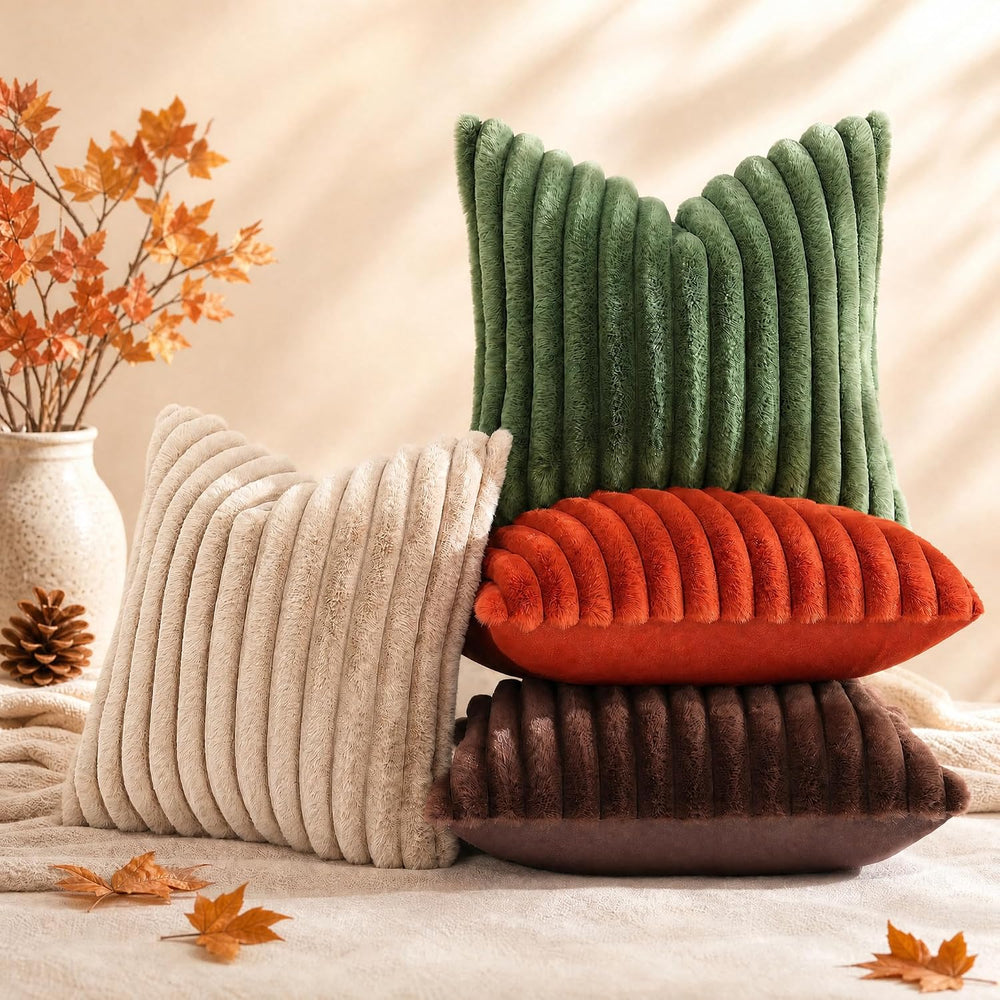 decorUhome Fall Faux Fur Throw Pillow Covers 26x26 Set of 2 Rust