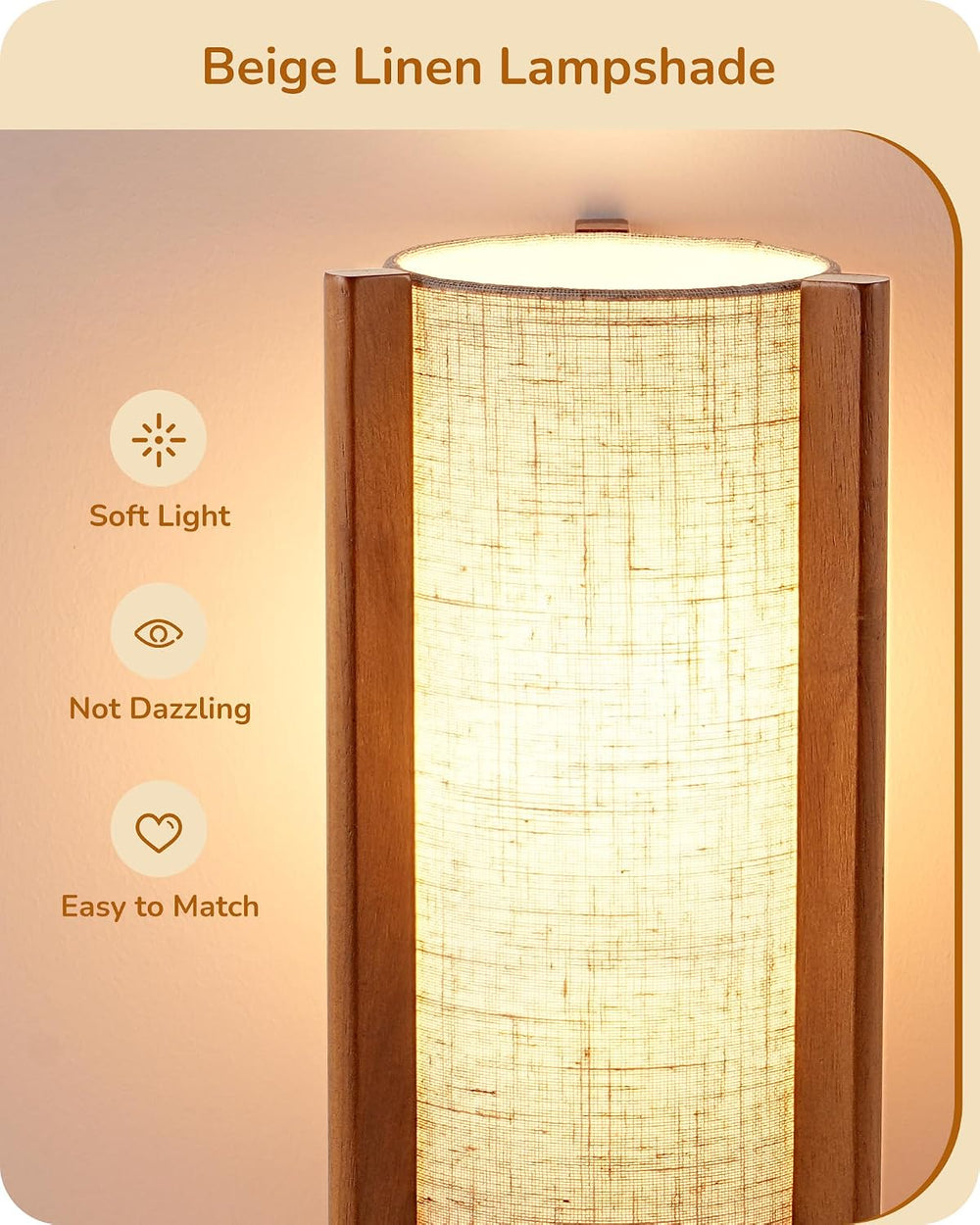 EDISHINE 13.5" Table Lamp, Rose Wood Cylinder Bedside Lamp, E26 Base, 2Pack