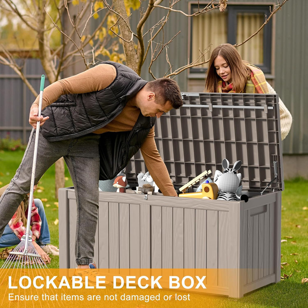 DRATO 150 Gallon Outdoor Storage Box Waterproof, Resin Large Deck Box for Pat...