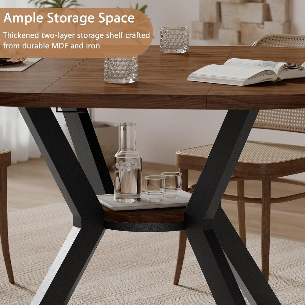 MECHYIN 42"-58" Extendable Round Dining Table for 4-6,with Storage ...