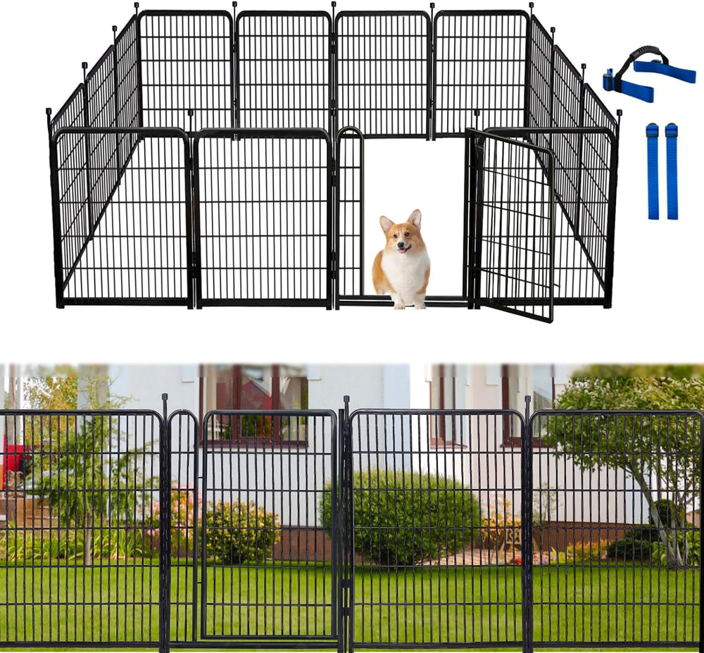 32 in(H) Dog Fence Outdoor For Yard, 21 in Wide Low Threshold Gate, 12 Panels...