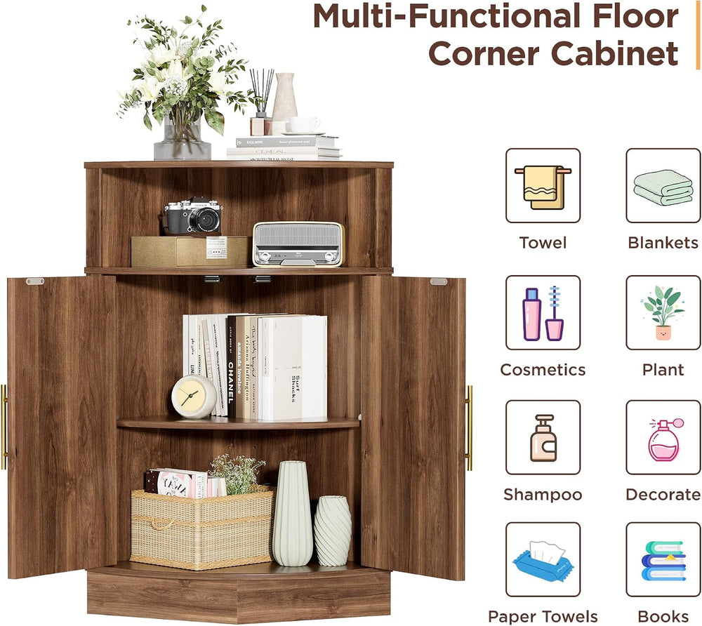 Vabches Corner Storage Cabinet, Corner Bathroom Cabinet with Open Storage