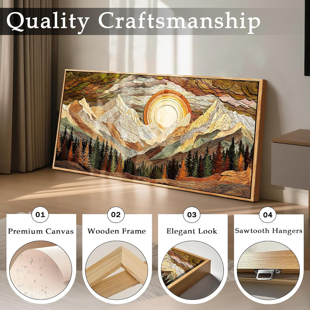 imjiayu Rustic Mountain Framed Wall Decor Sunset Forest Prints 24"x48"