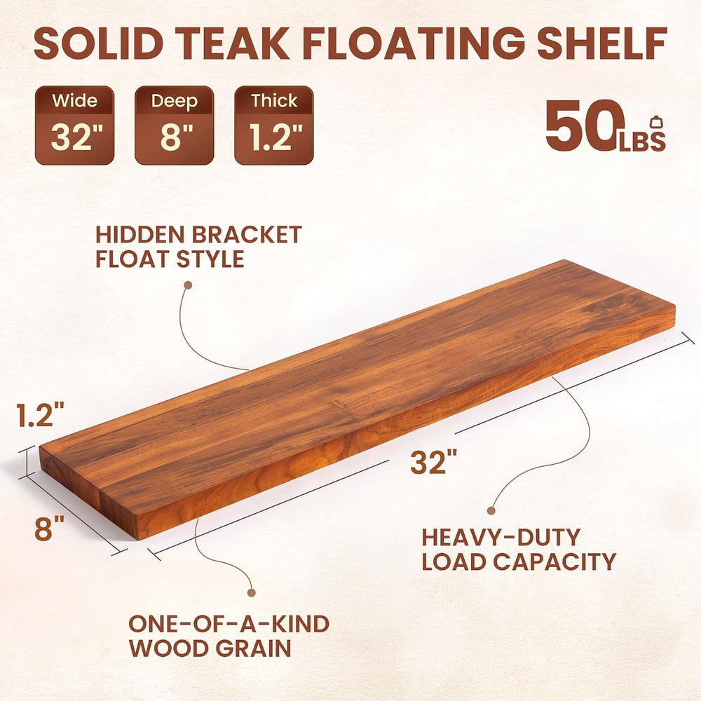 32Inch Teak Floating Wall Shelves Set of 2