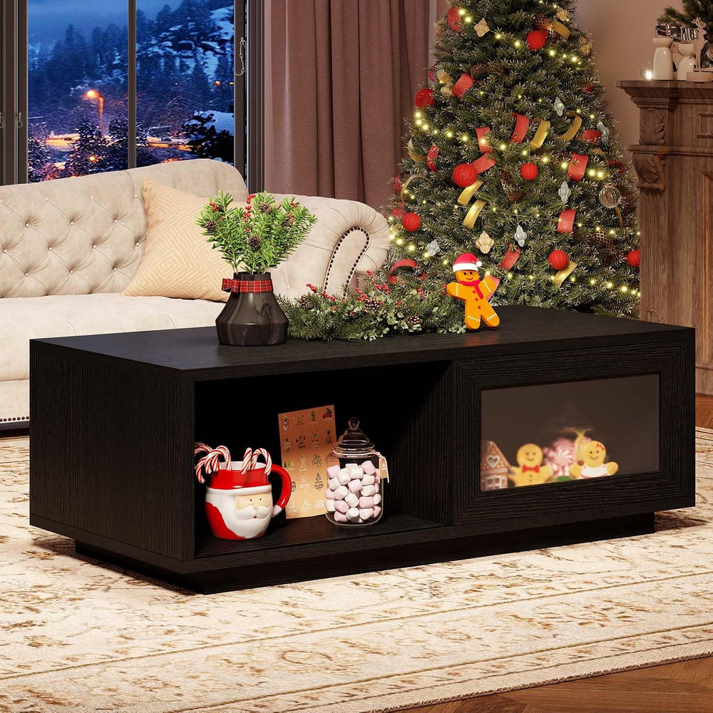 HSH 47 Inch Black Oak Coffee Table for Living Room with Storage