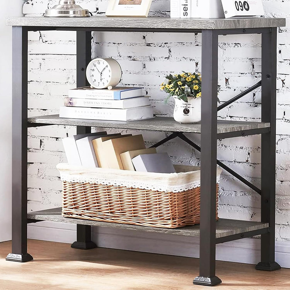 Hombazzar 3 Tier Book Shelf,31.5" Wide Grey Short Bookshelf