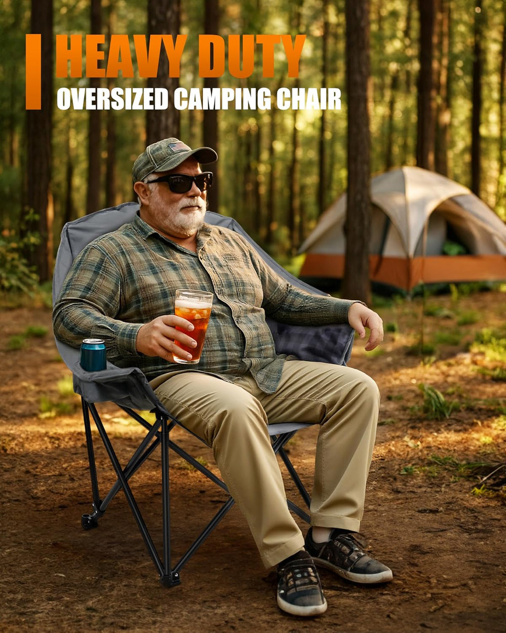 Oversized Heated Camping Chair 500lbs, 3-Level Adjustable Heating