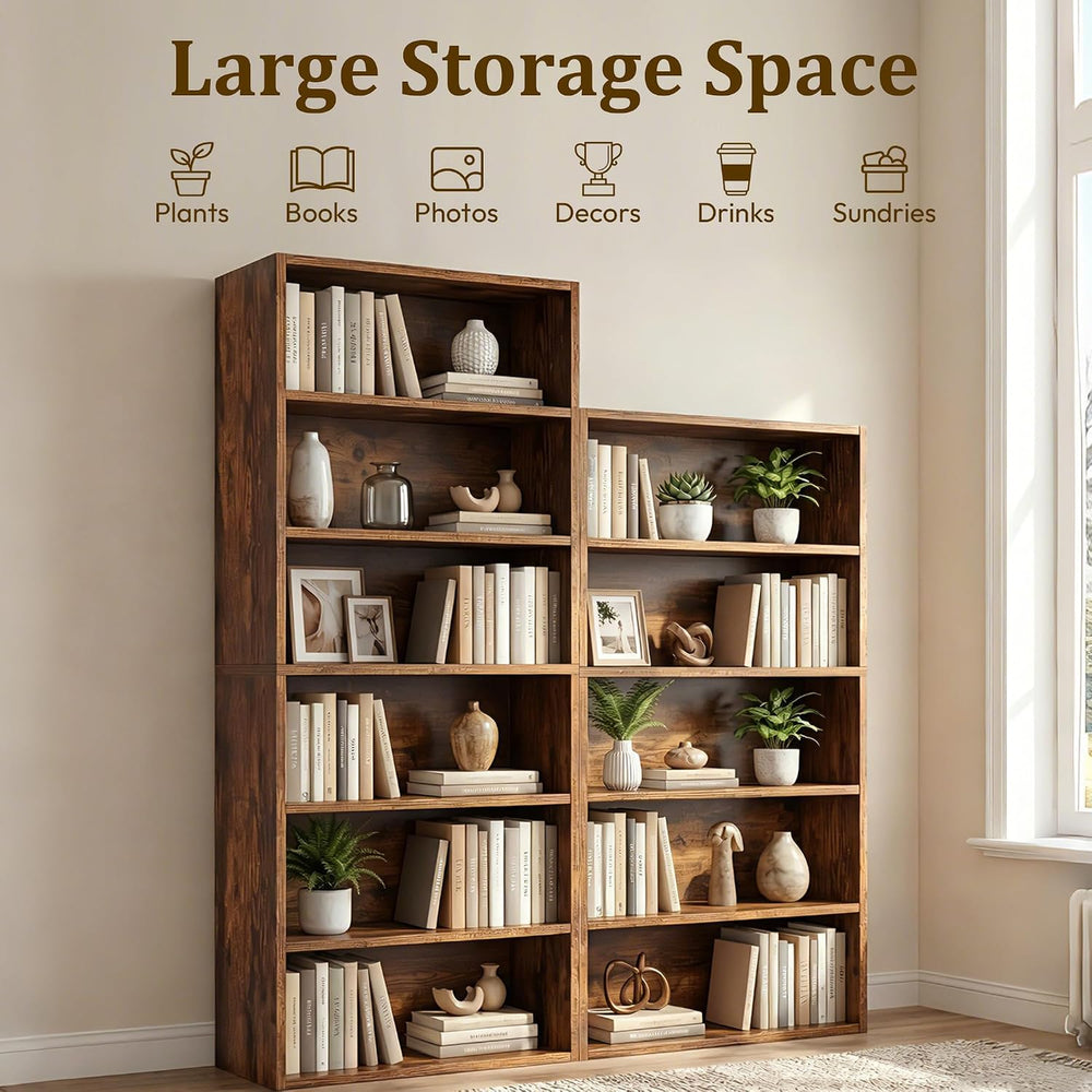 Tall Bookshelf with Adjustable Shelf, 6 Tier Storage Shelves, Rustic Brown