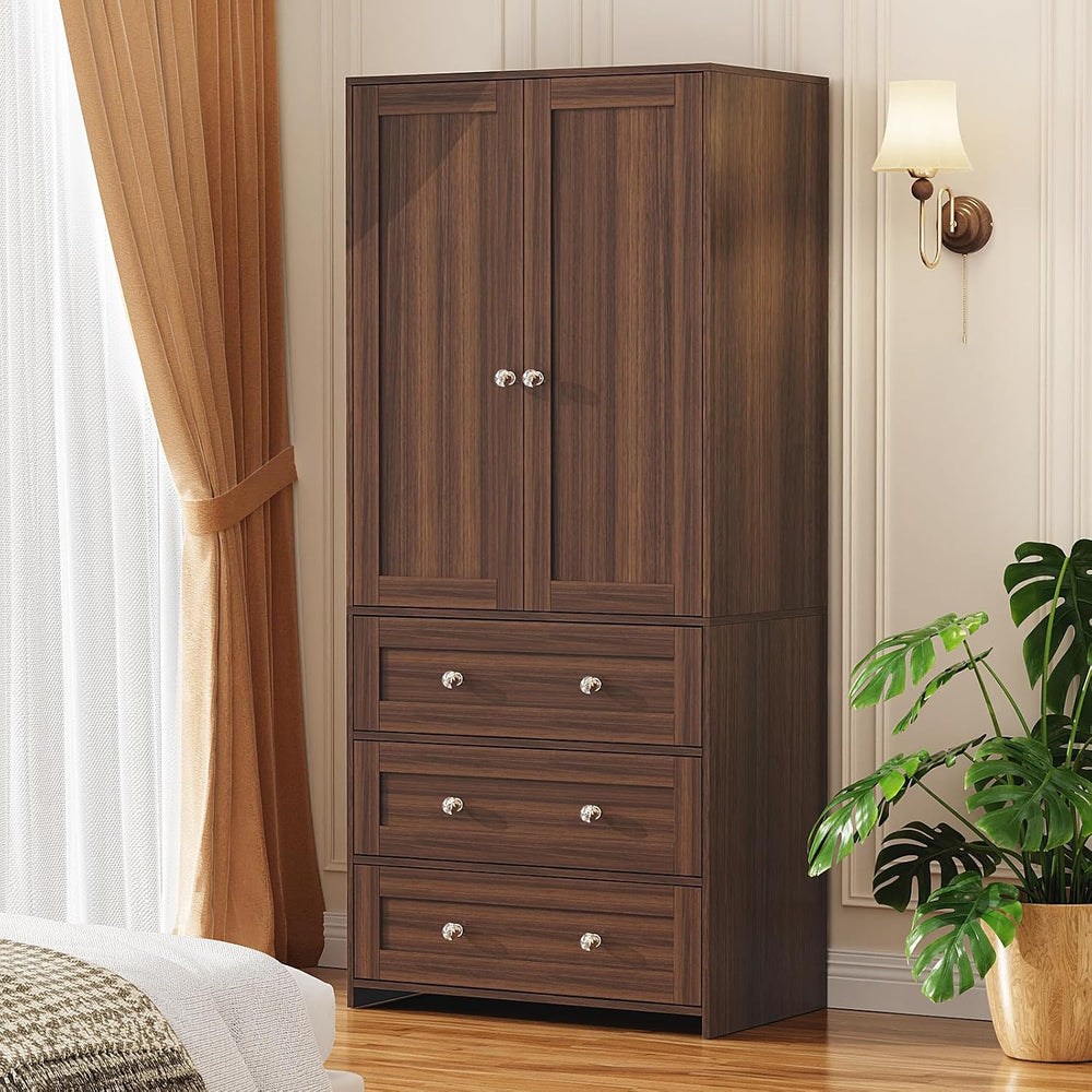 VOWNER 71" Tall Armoire Wardrobe Closet with Drawers and Mirror