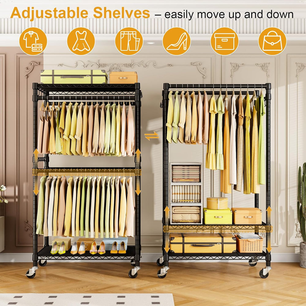 ULIFHOME P4 Rolling Clothes Rack, Clothing Racks for Hanging Clothes, Black