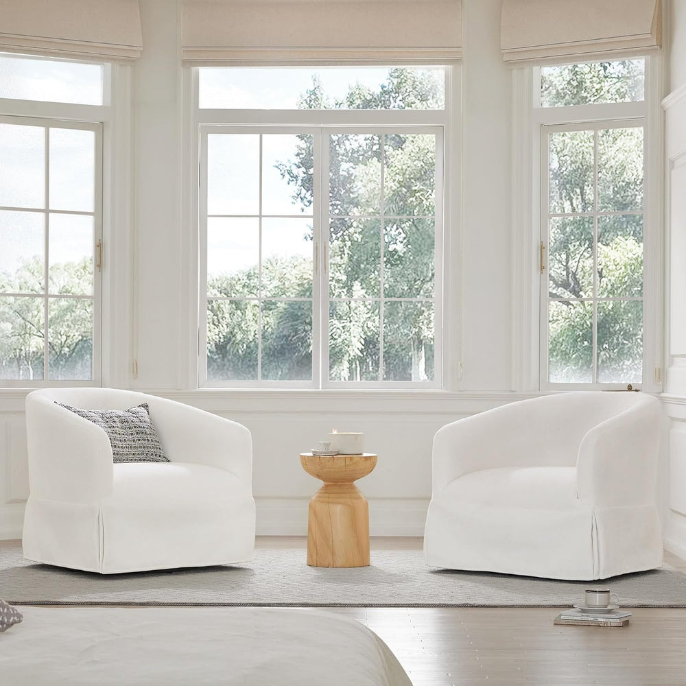 KISLOT Modern Swivel Accent Chair, Barrel Chair, 2-Pack Off White