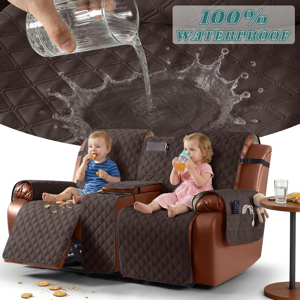 Ruaozz Waterproof Loveseat Recliner Cover with Console, Chocolate