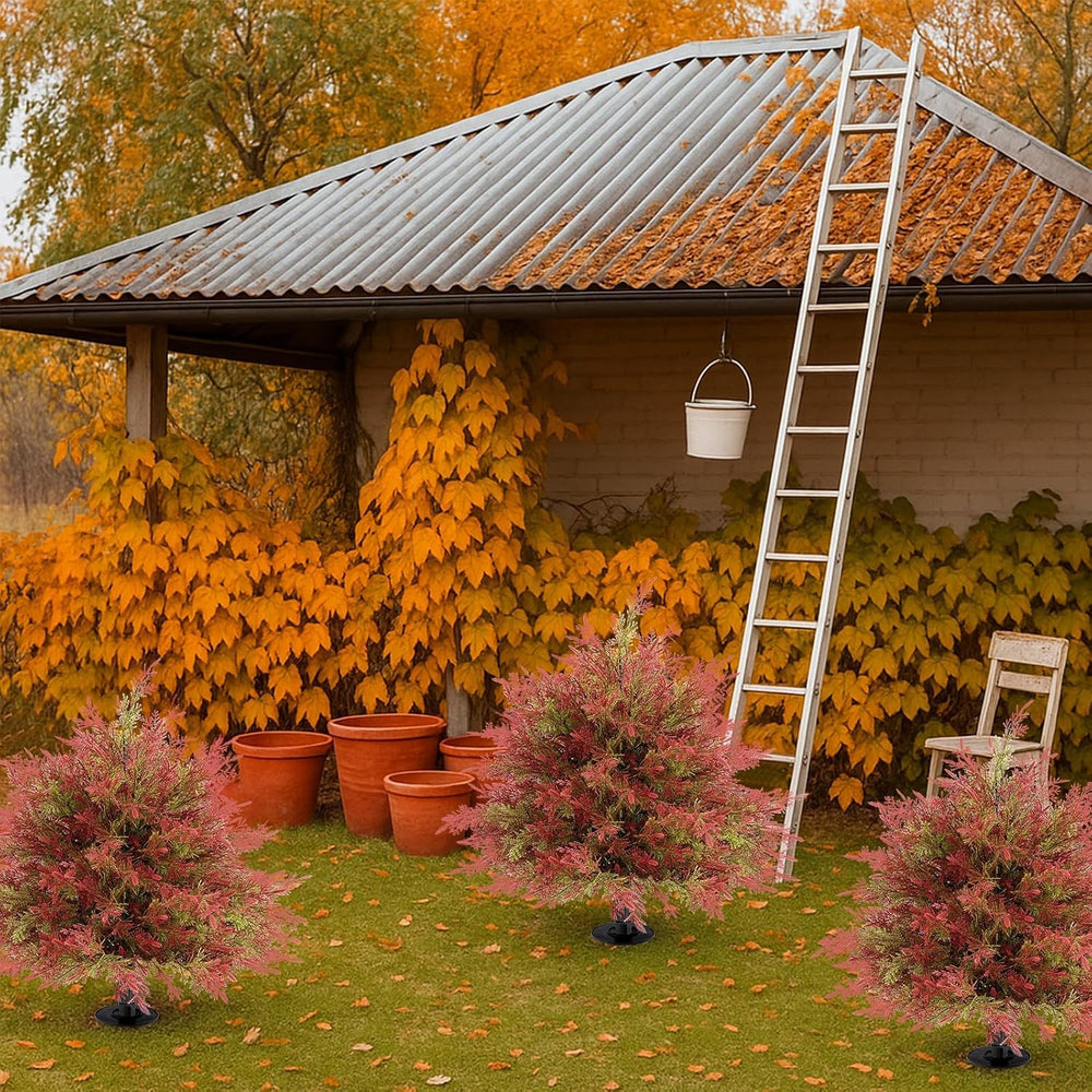 Artificial Fall Cedar Topiary Trees with Ground Stakes, Red Green Cedar