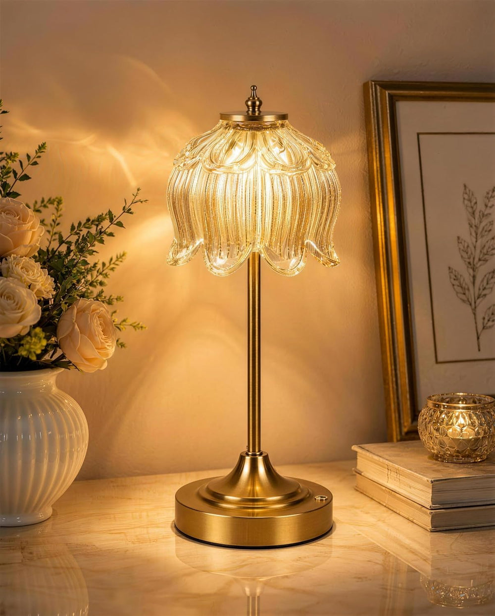 Lotus Flower Cordless Rechargeable Table Lamp, 3 Color Modes, Touch Control