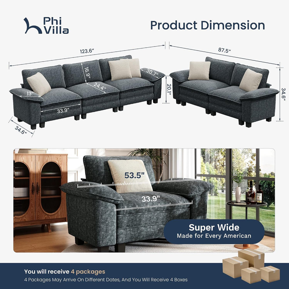 PHI VILLA 2-Piece Modular Loveseat Couch & 3-Seat Sectional Sofa Set