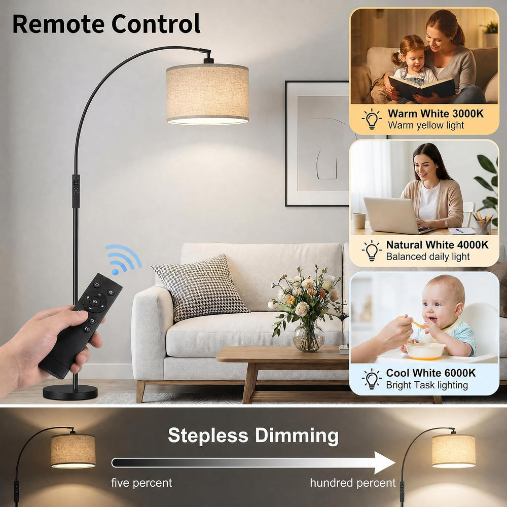 Arc Floor Lamps with Remote Control and Stepless Dimmable Color Temperature a...