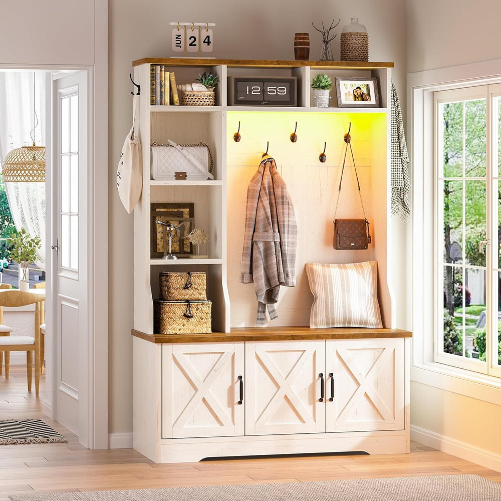 CSZZD Hall Tree with Bench & Entryway Coat Rack with Shoe Storage