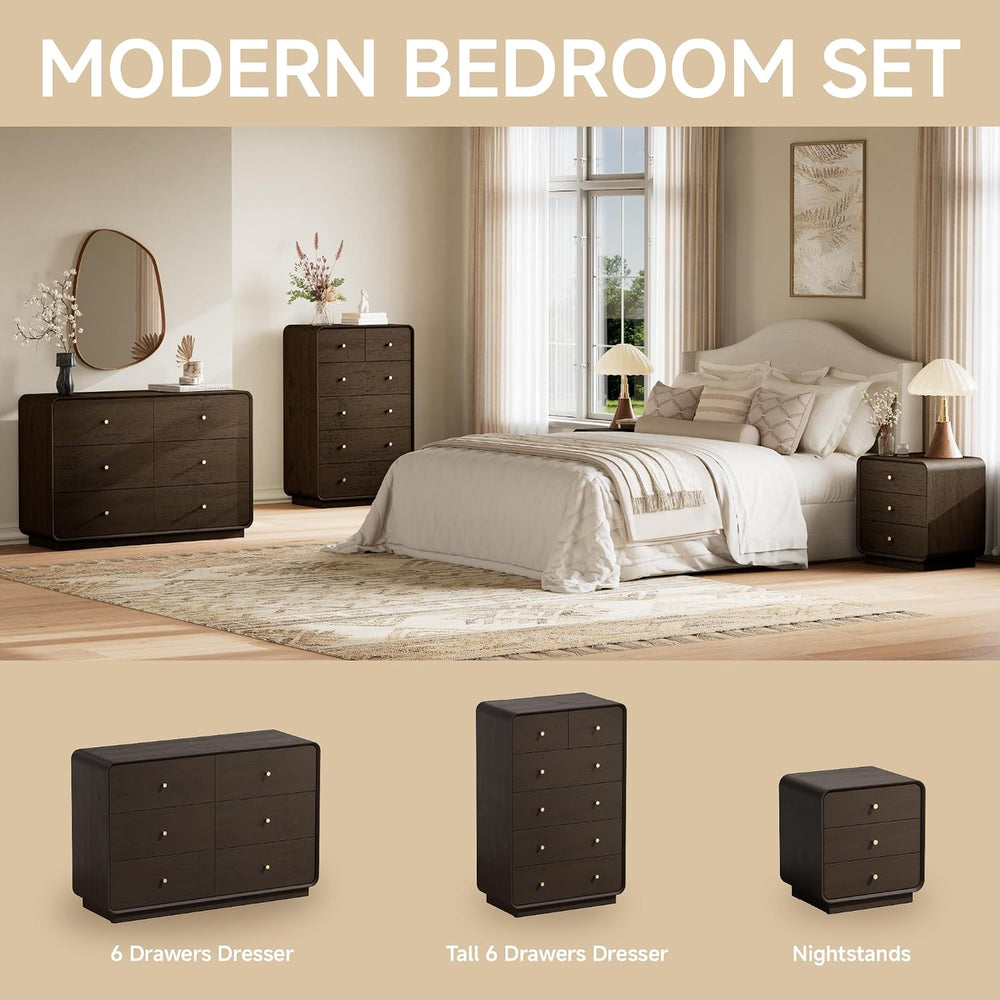 3 Pieces Bedroom Set, 47.2” Wide 6-Drawer Dresser & 3-Drawer Nightstands ...