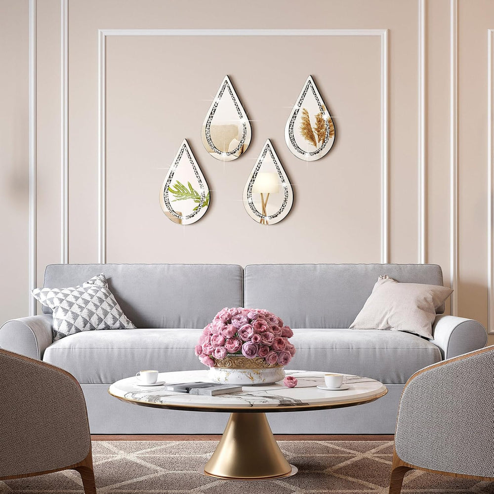 Yookeer 4 Pcs Espejos Decorativos para Sala Silver Mirror Wall Decor