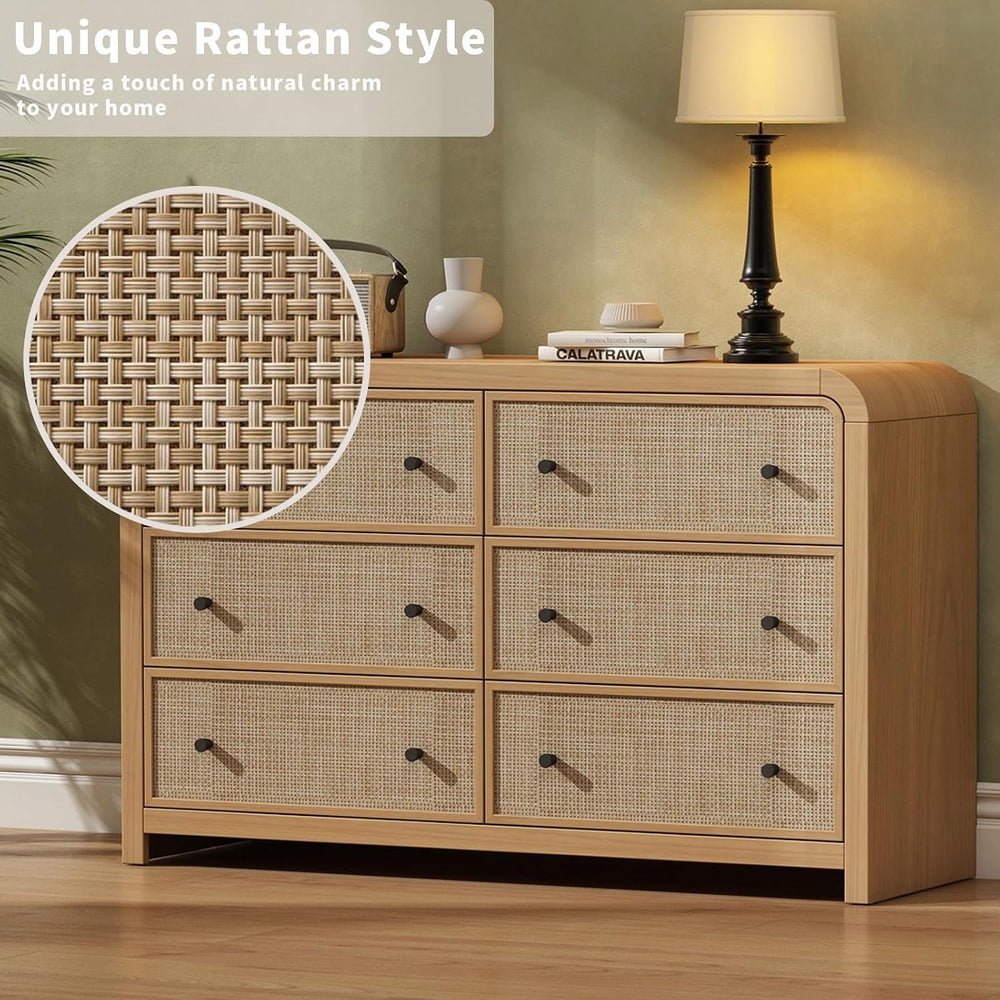 6 Drawer Dresser, 49'' Rattan Dresser