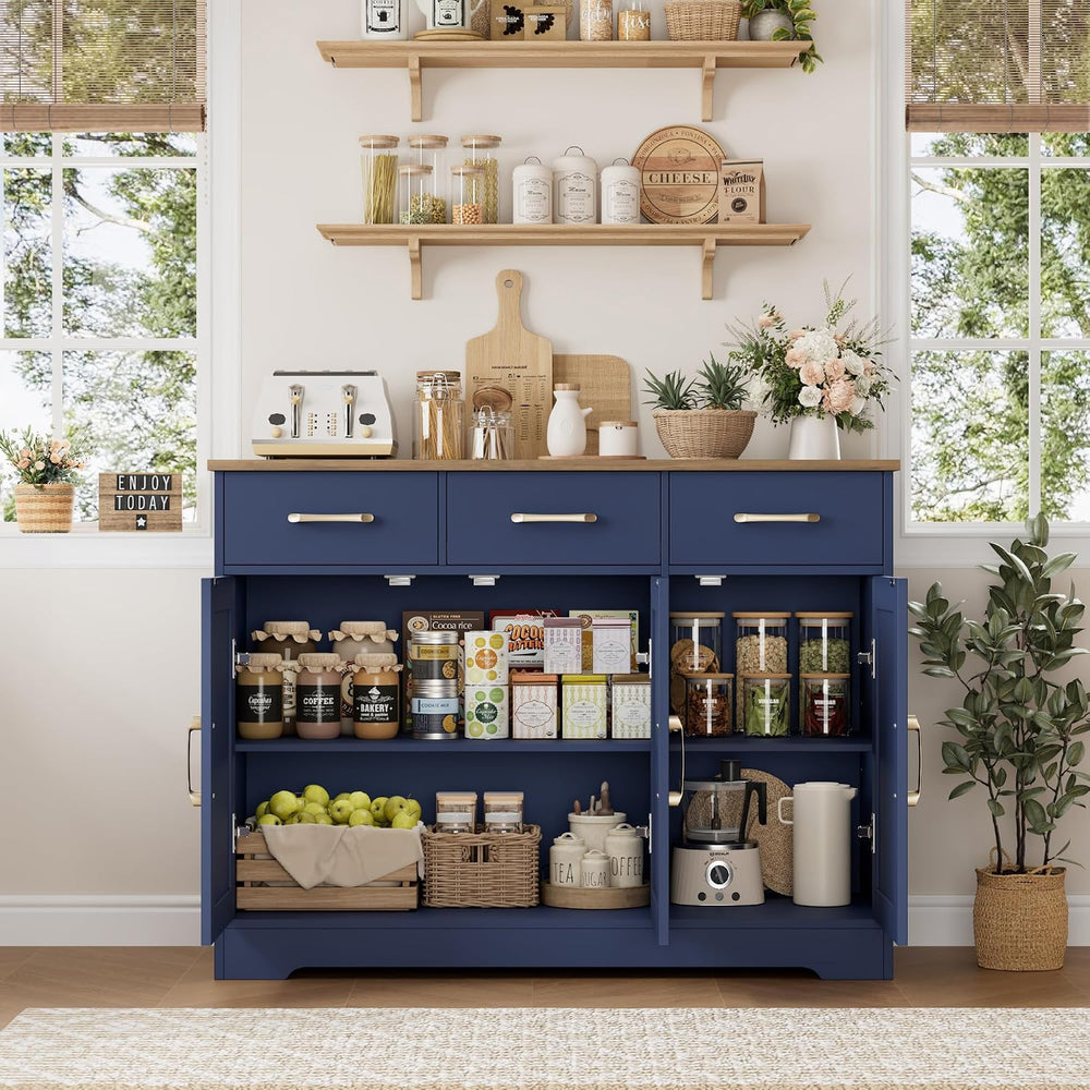 HOSTACK Kitchen Buffet Cabinet with Storage, Sideboard Coffee Bar, Blue