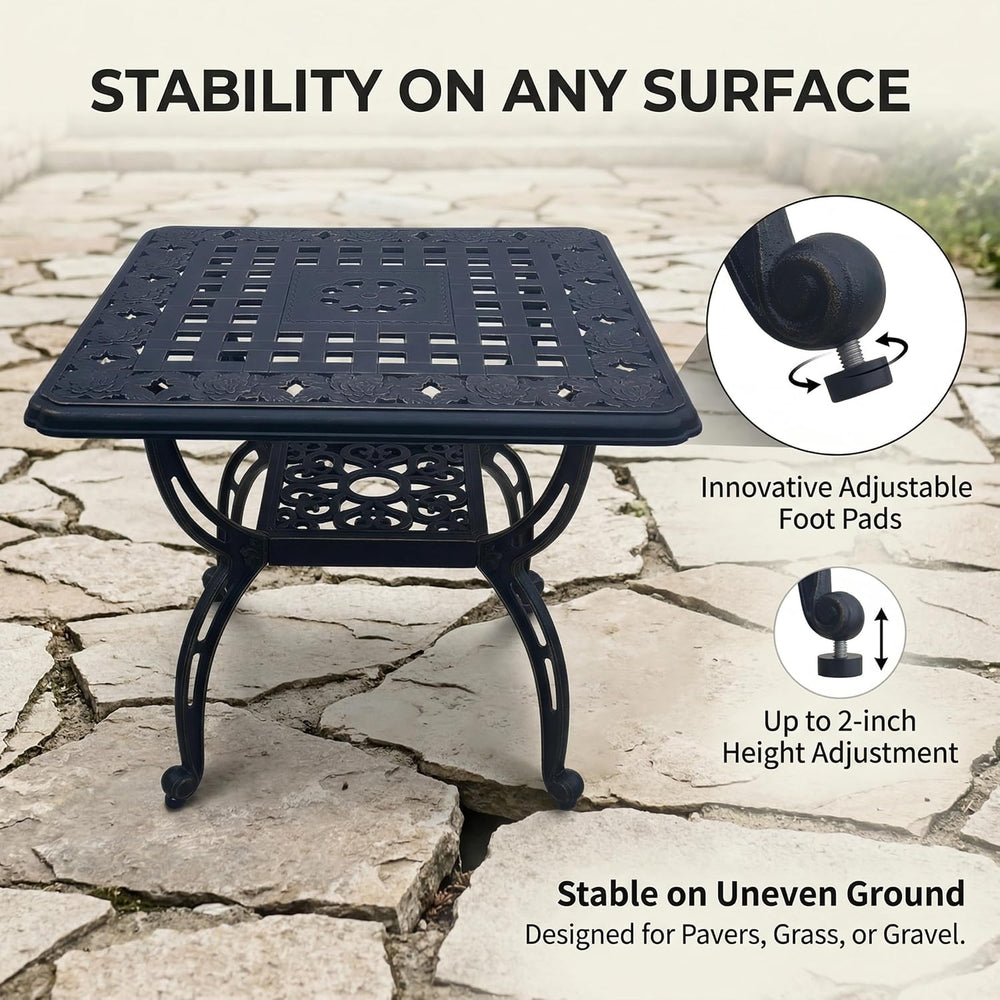 Square Outdoor Coffee Table Set of 2, Cast Aluminum Side Table with Storage,I...