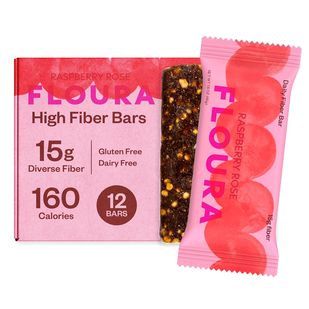 Floura Raspberry Rose Fiber Bars – 15g Diverse Fiber, 12 Plants (12 Pack)