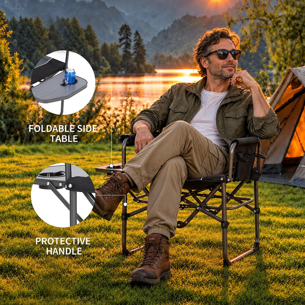 Garvee Oversized Camping Chair Portable Directors Chairs with Side Table