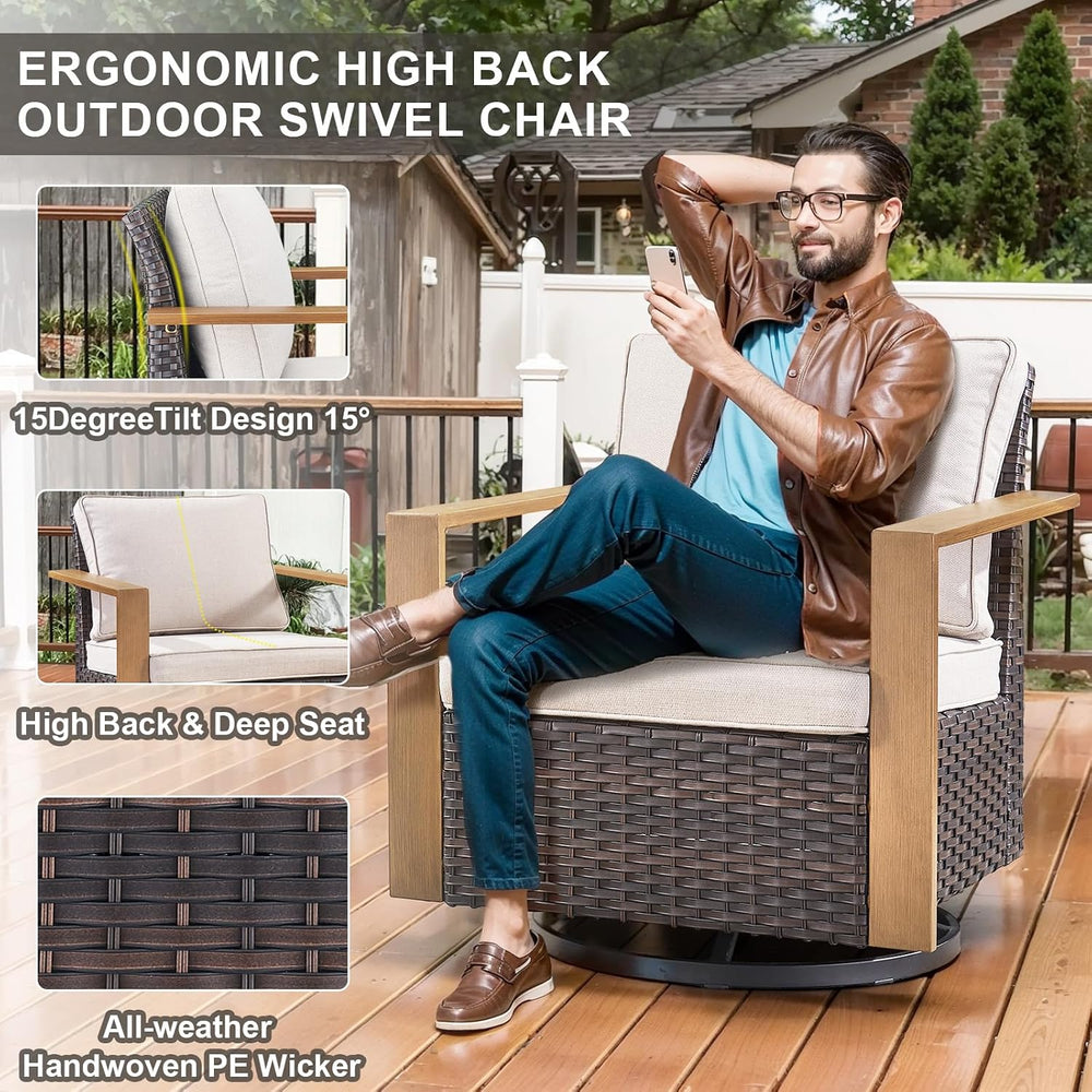 Belord 5 Piece Patio Furniture Set with Swivel Chairs, PE Wicker Patio Sofa S...