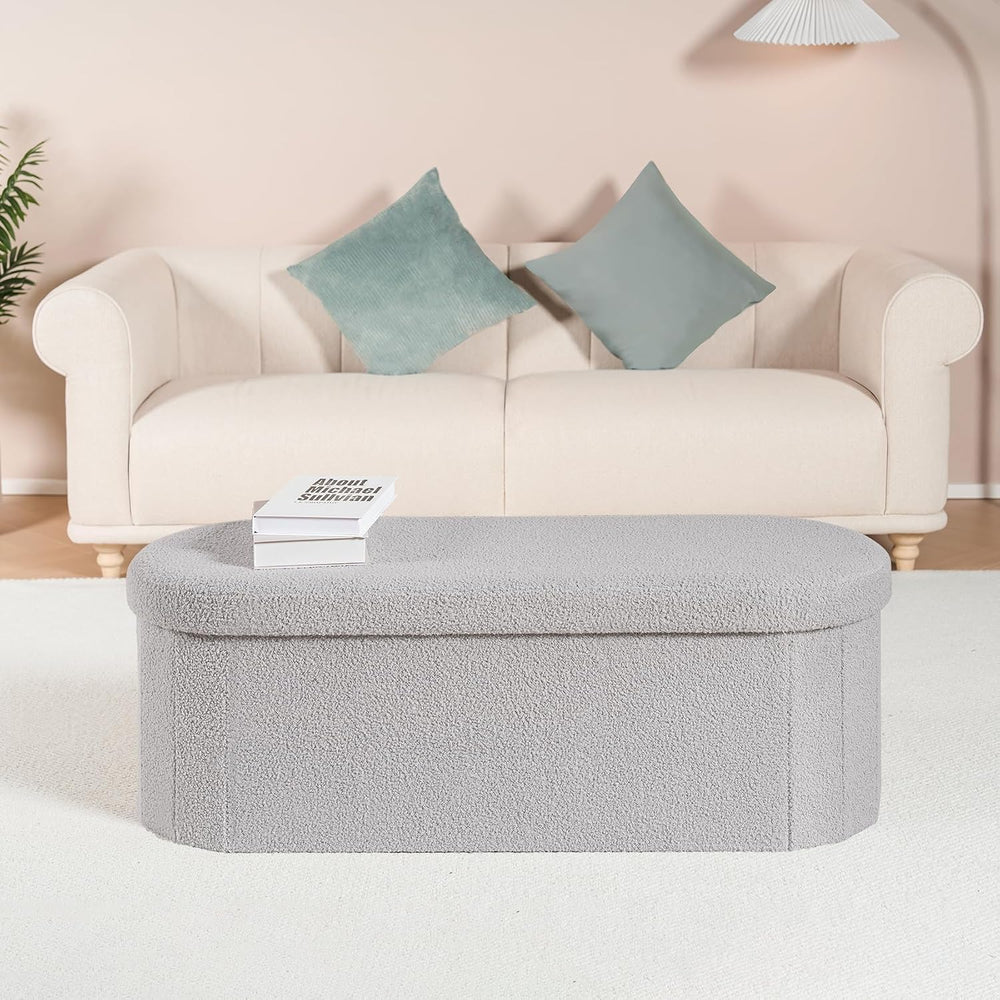 B FSOBEIIALEO 43.3" Sherpa Ottoman with Storage for Living Room, Grey