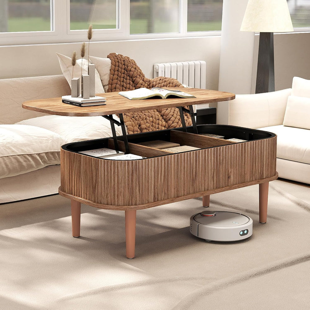 Coffee Table, Fluted Lift Top Coffee Tables for Living Room, Center Tables wi...