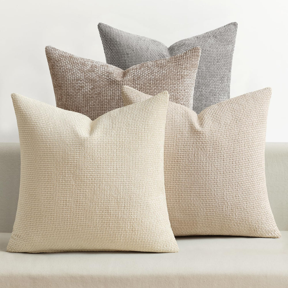 MIULEE Decorative Chenille Pillow Covers Neutral Beige 18x18 Pack of 4