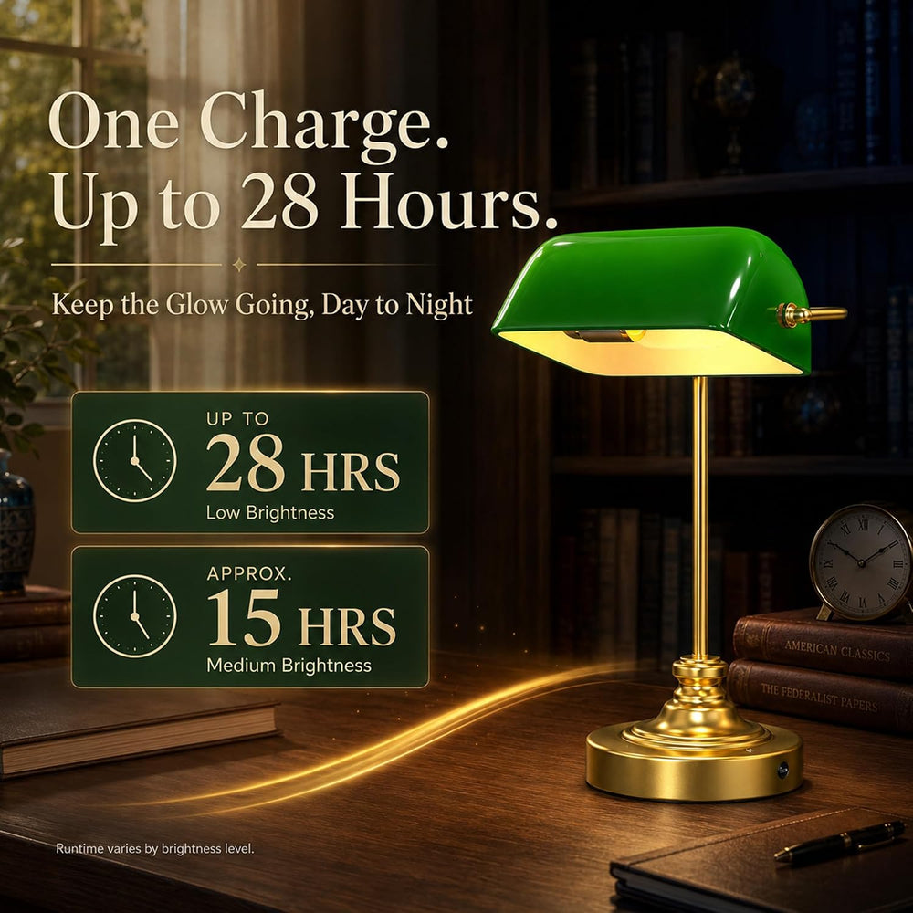 MOKOQI Cordless Bankers Lamp Rechargeable Green Glass Desk Lamp
