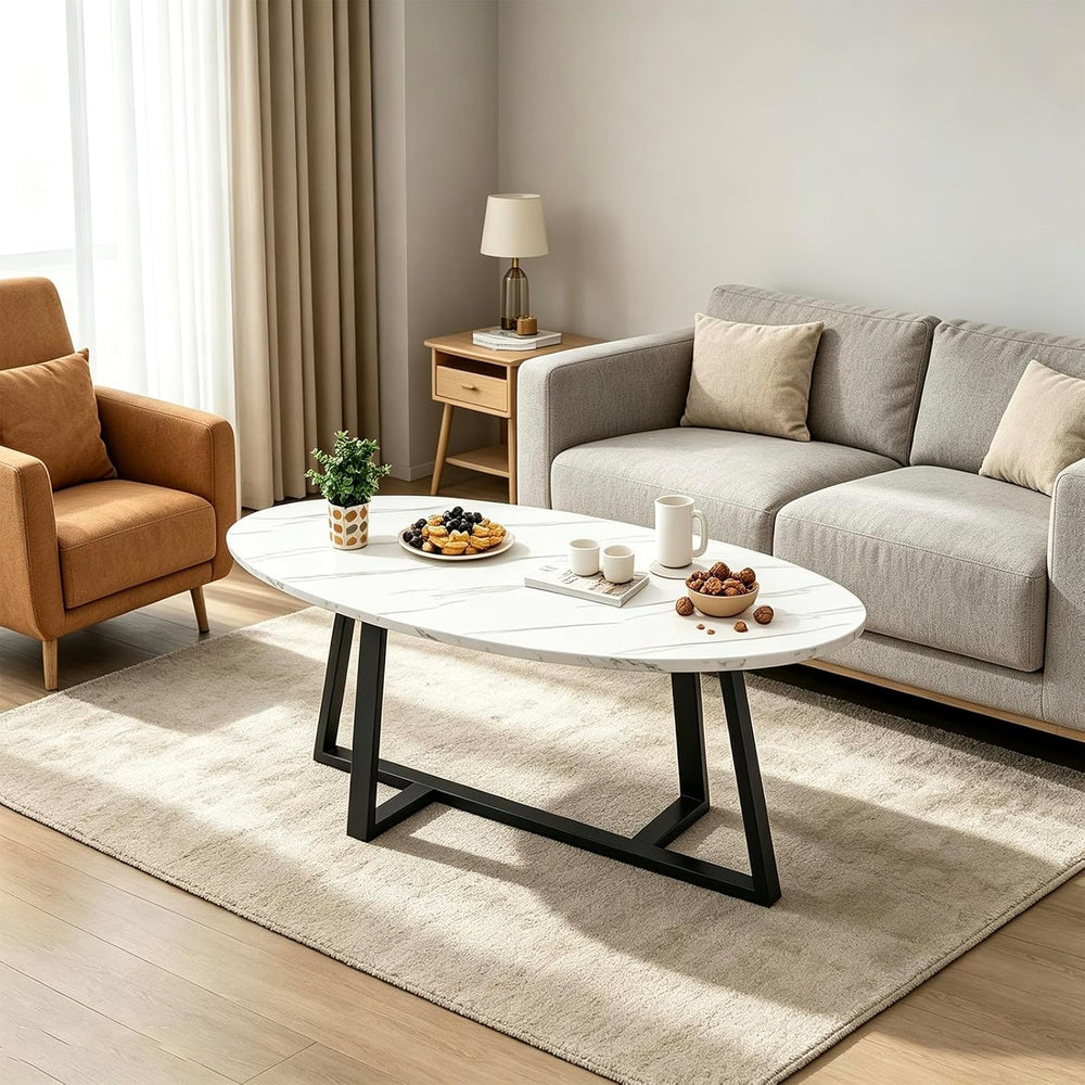 Wolawu Coffee Table Small Oval Table,White Faux Marble Table for Living Room,...