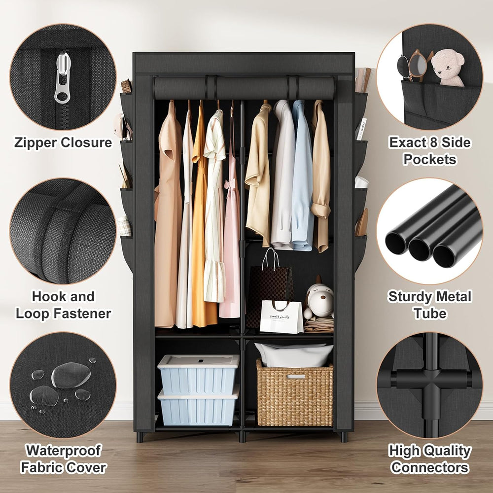 Portable Closet for Hanging Clothes, Portable Wardrobe Closet with Cover, 4 S...